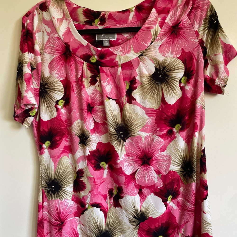 JM Collection Pink and Cream Floral Short Sleeve Top